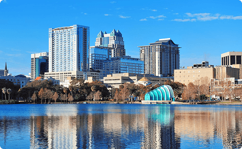 Clear Lake and Houston skyline along the water